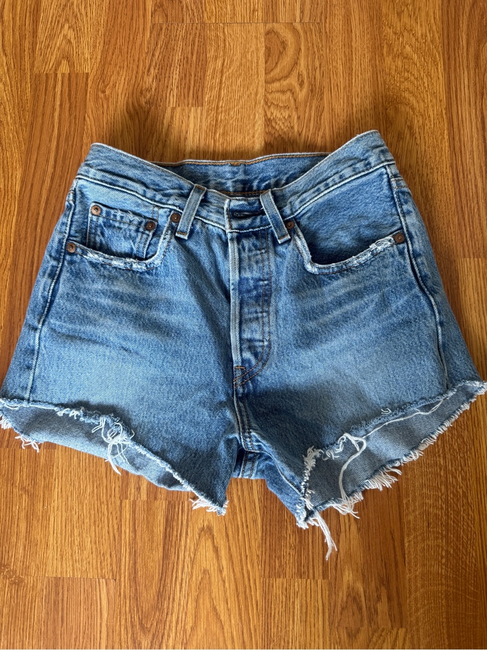 Levi's Medium Blue High-Rise Cutoff Denim Shorts